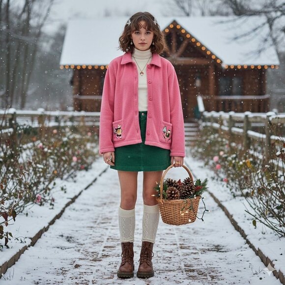 Christopher & Banks Pink Fleece Button Up Jacket Size M Winter Grannycore Y2K - Picture 1 of 7